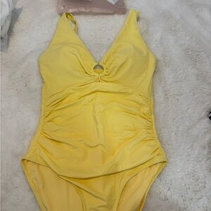Feelin Girl yellow ruched one piece bathing suit, size small NIB
